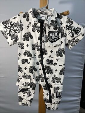 REBEL BRO JOGGER JUMPSUIT MONSTER TRUCK AXEL Black/White SIZE 3-6 months